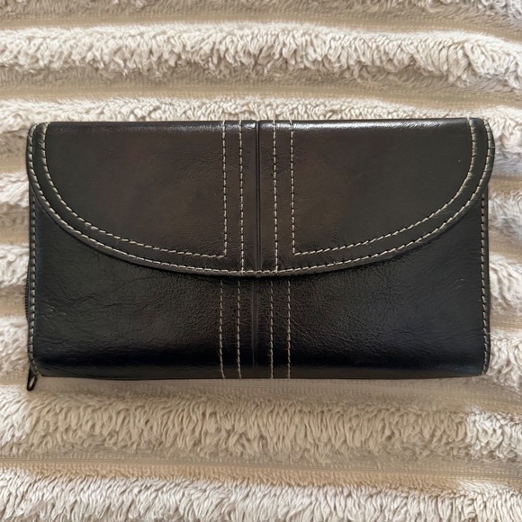 Buxton Handbags - Buxton Women Leather Tri-Fold Clutch Wallet Black Contrast Stitching